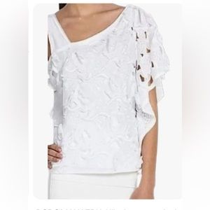 BCBGMAXAZRIA Ulla Silk Blend Embroidered One Shoulder Top- Size Small